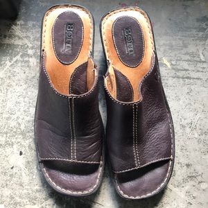 Born dark brown leather open toe mules Size 8